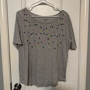 LOFT 100% Cotton Gray Short Sleeve Shirt Size M